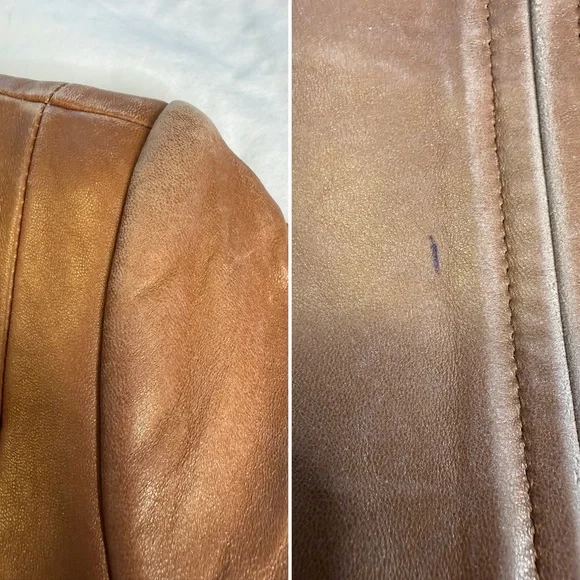 Jones New York Cognac Leather Jacket M Fitted Y2K Zip Tailored Caramel Blazer - Picture 10 of 14
